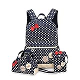 Cicilin Segeltuch-Rucksack-Set für Mädchen, mit Reißverschluss, Tagesrucksack, Kinder-Schultertasche, Rucksack, 3-teilig (Schultasche + Umhängetasche + Federmäppchen), Blau (mit Schleife)