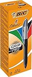 BIC 4 Farben Kugelschreiber Set 4 Colours Grip Pro, mit gummierter Griff-Fläche, 12er Pack, Ideal für das Büro, das Home Office oder die Schule