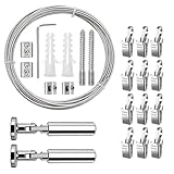 5m Seilspanngarnitur mit 12 Haken – Edelstahl Drahtseil Vorhangset, Gardinen Stahlseil für Fenster, Fotos, Wäscheleine und Dekoration