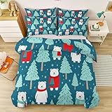 Bettwäsche 200 x 200 cm, Weiche Kuschelige Mikrofaser Bettbezug Set Cartoon-Eisbär - mit Reißverschluss1 Bettbezug Und 2 Kissenbezüge, für Jungen Mädchen Teens Schlafzimmer Dekor Blau