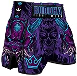 Buddha Fight Wear – Muay-Thai- und Kickbox-Hose, europäisches Luzbel-Modell – Premium-Satin-Stoff – NEUES europäisches Muster – tolle Anpassung an die Morphologie jedes Kämpfers – Lila – Größe L