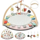 Faltbare Spielbogen Baby aus Holz – 6 Entwicklungszonen, 7 Interaktive Sensorik Spielzeug, Krabbeldecke für Baby zur Motorik & Sinnesförderung, Baby Essentials für 0-18 Monate, Babyparty Geschenk