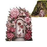 Feentür zur Wand, Feentür, Elfentür aus Holz | Elfenfeentür, Gartenskulptur, Feengarten im Freien, Feengarten-Ornamente