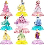 9 Stück Prinzessin Party Honeycomb Ball Dekorationen, Prinzessin Honeycomb Mittelstücke für Tischdekorationen, Prinzessin Herzstück Tischaufsatz für Kinder Geburtstag Babydusche Partybedarf