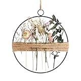 Trockenblumen Kranz 25cm Blumenkranz Deko,Hängende Boho Türkranz Blumenkranz Metallring mit Trockenblumen,DIY Natur Trockenblumenkranz Ring für Wohnzimmer Wand Tür Dekoration