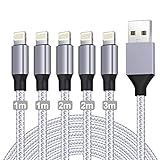 iPhone Ladekabel,Lightning Kabel [5Pack-1/1/2/2/3M] MFi Zertifiziert iPhone Schnellladekabel Nylon iPhone Kabel USB auf Lightning Kabel für iPhone 14 13 12 11 Pro Max Plus 8 7 6 5s XR X SE XE XS iPad