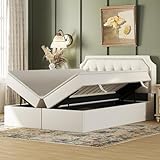 Generisch 140x200cm Polsterbett, Doppelbett mit Lattenrost aus Metallrahmen, Großer Stauraum, Beidseitig zu öffnen, Weiß