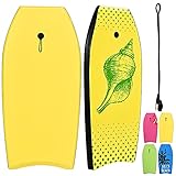 RELAX4LIFE Schwimmbrett tragbar, Schwimmboard mit Halteleine, Rutschfestes Surfbrett für Kinder & Erwachsene, Surfboard bis 85 kg belastbar, Bodyboard Shortboard, 104x52x6 cm, XPE HDPE (Zitronengelb)