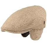 Herren Winter Schiebermütze mit Ohrenklappen Flatcap Schirmmütze 100% Wolle Mütze mit ausklappbarer Ohrenschutz Hautfreundlich & Bequem 59