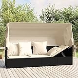 Yolola Gartensofa mit Dach Gartensofa 3 Sitzer Rattan Sofa loungebett Outdoor mit Dach Lounge Sofa Outdoor Outdoor Sofa Outdoor Bett Balkonmöbel Balkonsofa mit Cremeweiß Kissen Poly Rattan