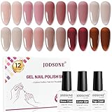 JODSONE 12PCS Gel Nagellack Set 10 durchscheinende Geleefarben natürlich, elegant und langlebig für den Gebrauch zu Hause und im Salon