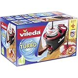 Vileda Turbo Wischmopp Komplett Set mit extra 2in1 Moppkopf, Bodenwischer mit Teleskopstiel, 2 Mikrofaser Moppköpfe mit Kraftfasern und Eimer mit Powerschleuder, schnell und reinigungsstark
