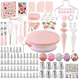 Nifogo Torten Zubehör Set 356-teiliges, Backzubehör, Kuchen Dekorieren Zubehör mit Tortenplatte Drehbar, Spritzbeutel, Spritztüllen Tüllen, Spatel für Anfänger