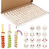 XREE 150 Stück Holzperlen mit Gesicht, 20mm Holzkugeln mit Loch Lächelndes Gesicht Holzperlen Natur Holzköpfe für Sorgenwürmchen Schmuck Herstellung Basteln (15 Stile)