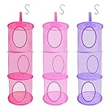LIVEHITOP 3 Stück Set Mesh Hängender Speicher Korb Weihnachten Geschenk, 3 Tier zusammenklappbare Network Storage Raum speichern Beutel Organisator für Spielzeug, kleine Kleidung (Rosa Rose Lila)