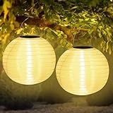 Bzavor Lampions Außen Wetterfest, 25cm 2 Stück Nylon Solarlampions für Außen Hängend, LED Solar Lampions, Solarleuchte Hängend Weiß, Gartenbeleuchtung Solar für Garten, Hof, Terrasse, Hochzeit Deko