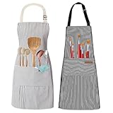 küchenschürze, 2 Stück Baumwolle Leinen Kochschürze Kochschürze mit verstellbarem Nackenbügel und 2 Taschen, Latzschürze Schürze für Frauen Männer Kochen Backen Gemälde Gartenarbeit Schwarz Grau
