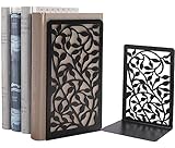 Metall Buchstützen, Schwarz Buchhalter Regal-Bookend Holder mit rutschfeste Bücherstopper für Schule Zuhause Büro (1 Paar)