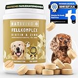 NatiVivo 100 Tablettten hochdosiertes, probiotisches Premium Biotin+Zink Hund Komplex für EIN glänzendes und schönes Fell. Gegen Haarausfall, Juckreiz und trockene Haut. Made in Germany!