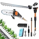 Litheli 20V 2-in-1 Akku Teleskop Heckenschere & Hochentaster mit 2.0Ah Akku, 47 cm Stabheckenschere, abwinkelbarer Kopf und Verlängerungsstange zum Schneiden von Ästen, Trimmen.