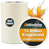 Hinrichs Kreppband 7x - Abklebeband 6 Rollen 50m x 30mm + 1 Rolle 50m x 20mm - Maler Klebeband zum Streichen und Lackieren - Abdeckband für Malerarbeiten - Malerkrepp für Renovierung & Auto