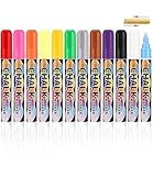 Bixury Whiteboard Stifte 12 Farben Whiteboard Marker Kreidestifte für Fenster Neon Kreide Stift Chalk Marker 2 in 1 Kreidemarker Rundspitze Abwischbar von Whiteboards für Glas Tafeln Zeichnung