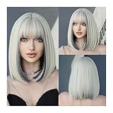 Perücken Echthaar 38 cm/14,96 Zoll Hellblonde Bob-Perücken for Damen, kurze Platin-Perücke mit Pony, natürliche modische synthetische Perücke, tägliche Party, Halloween, Kunsthaar Perücken für Damen