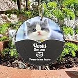 Dihope Personalisierter Gedenkstein für Haustiere mit Haken Pfahl,Gedenkstandbilder Gedenktafel mit Gravur Fotogravur Grabstein,Geschenke zum Verlust von Hunden/Katzen,Hook-Round