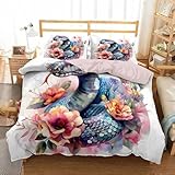 CEDNXOER Blaue Schlange Bettwäsche 220x240cm mit 2 Kissenbezug 80x80 cm, Blumen Wendebettwäsche Bettbezug,Bettwäsche-Sets mit Reißverschluss 3 Teilig