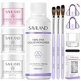 SAVILAND Acryl Nägel Starterset: Anfänger Acrylnagelset Gel Nägel Set mit Klarem Weiß Rosa Acrylpulver EMA Monomer Acryl Pinsel für Nagelverlängerung 3D Nagelkunst Home DIY Nägel Selber Machen