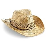 noTrash2003 Herren, unisex, Handgefertigter Cowboyhut Strohhut Sommerhut Westernhut in Einheitsgrösse mit Schweissband und Lederhutband, Beige