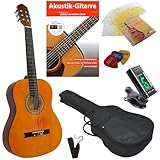 MSA 4/4 KONZERTGITARRE STARTER SET (GITARRE NATUR - TASCHE - BAND - SAITEN - 3xPIK - STIMMGERÄT - LERNBUCH)