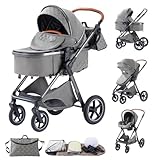 BEBBY Kombikinderwagen 3 in 1 Reisesysteme Standardkinderwagen Kinderwagen Buggy Neugeborener Tragbarer Reisewagen Faltbarer Aluminium Kinderwagen High Landscape Kinderwagen (Deepgrey-6)