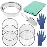 PEIZHIYC 5 in 1 Gartensieb Rund 20 cm Kompostsieb Edelstahl mit 5 Austauschbaren Siebeinsätzen und Faltbar Gartenschaufel 3/6/9/10/12cm Rostfrei Gartensieb Durchwurfsieb für Erde Kompost Saatgut Sand
