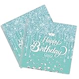 Servietten Happy Birthday, 40 Stück Blau Diamant Geburtstag Serviette,Papierservietten Paper Napkins,33 X 33 Cm Tischdeko Geburtstagsservietten Für Geburtstagsparty Dekoration(Blau)