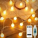 LED Globe Lichterkette, LED Kugel Lichterkette Warmweiße Kugel Lichterkette Batteriebetriebene/IP67 Wasserdicht Warmweiße Lichterkette mit Fernbedienung Beleuchtung Weihnachten Party (Warmweiß, 6)