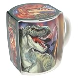 Depesche 12909 Dino World - Tasse in Weiß mit großem Dinosaurier-Aufdruck, Trinkbecher aus Porzellan mit Henkel, Füllmenge ca. 320 ml