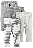 Simple Joys by Carter's Unisex-Baby 4-Pack Neutral Pant Hose, Grau/Hellgrau/Schwarz Ministreifen/Weiß Streifen, 6-9 Monate (4er Pack)