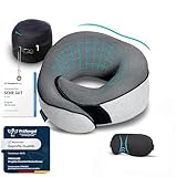 Proglobe Nackenkissen Flugzeug, Reisekissen 100% Memory Foam, Orthopädisches Nackenhörnchen, Ideal für Reisen mit Flugzeug, Auto, Zug Mit 3D-Schlafmaske, Hochwertige Netztasche, Grau