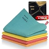 Silva Mikrofasertücher 38x35 cm – 4er Set Mix Farben – Fusselfrei, kratzfrei & saugfähig – Waschbare & Wiederverwendbare Allzwecktücher für Küche, Bad, Fenster, Glas, Möbel & Auto – Bunt & langlebig