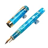 AXPTI Füllfederhalter aus Kunstharz, Iridum EF/F/M/gebogene Feder mit Konverter, goldfarben/silberfarbener Clip, für Büro, Büro (031)