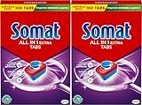 SOMAT All in 1 Extra Spülmaschinen Tabs (2 x 100 Tabs), für strahlend sauberes Geschirr auch im Niedrigtemperatur-, Kurz- & Eco-Programm, entfernt Eingekrustetes und sorgt für brillanten Glanz