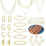Morfetto Goldschmucksets für Frauen Trendige klobige goldene Creolen Goldene Accessoires Goldenes Halsketten- und Armbandset Goldenes Schmuckpaket