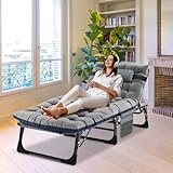 Obqer Gästebett Klappbar, 200kg Tragkraft Campingbett Mit Matratze, KopfstüTze Und Seitentaschen, 5-Fach Verstellbare RüCkenlehne, Feldbett Klappbar Geeignet FüR Schlafzimmer, BüRo, Garten, Pool