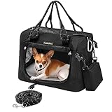 Feandrea Hundebox faltbar, Transportbox Hund, Hundetasche, Größe S, Metallrahmen, Leine, kleine Tasche, für Katzen und kleine Hunde bis zu 6 kg, 43 x 30 x 30 cm, klassikschwarz PDC004B01