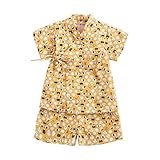 Japanischer Kimono Bademantel für Baby 2 Stück Pyjama Jungs Baumwollgarn Baby-Thobe bequemer Schlafanzug Neugeborene Pyjamas Strampler Overall Jungen Baumwollgarn Kimono Robe (Yellow, 18-24 Months)