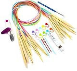 LIHAO 10 Paar Rundstricknadel Stricknadeln Bambus Set mit Zubehör 3.5-10.0mm für Handarbeit