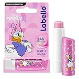 LABELLO Soft Rosé Daisy Duck Limited Edition Disney (1 x 5,5 ml), Feuchtigkeitsspendender Perlmutt-Lippen-Stick für Kinder, pflegender Lippenbalsam mit langanhaltender Feuchtigkeit