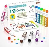 Dot Markers, Shuttle Art Waschbare Punktmarker, 12 farbige Bingomarker (Bingo Dabbers), mit 30 einzigartigen Mustern von Dot Book für Kinder-Kunstaktivitäten, Ungiftige Tinte auf Wasserbasis