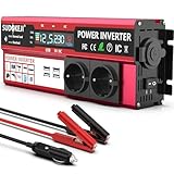 Wechselrichter 1000w Spannungswandler 12V auf 230V Inverter mit 2*EU Steckdosen,4*USB Ausgang,1*Zigarettenanzünder Port und LCD-Anzeige Spitzenleistung 2000W für Kfz Camping Notfall Haushaltsgeräten